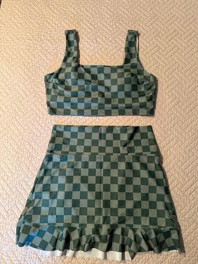 Albion Green Checkerboard Swim Top